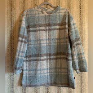 Woolrich Sweater Top Shirt Wool Women Size Small Blue Plaid Winter Blouse